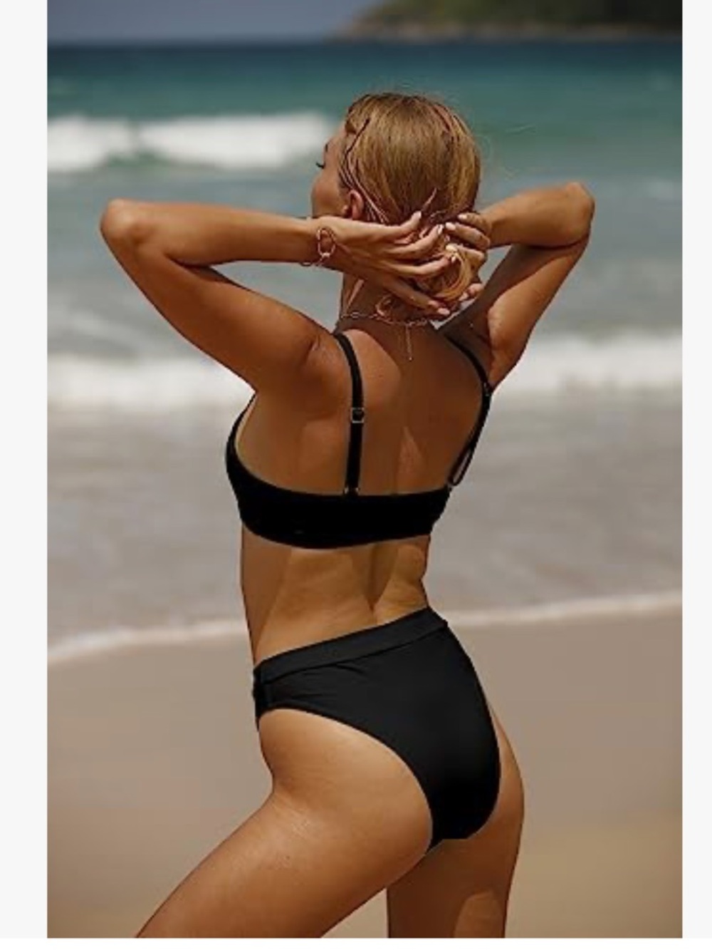 EJsoyo Women High Waisted Bikini Ring Sexy Snakeskin Print Black 2 pcs